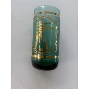 Vtg Elvis Presley Signature Green / Gold Beverage Cup Glass by Libby